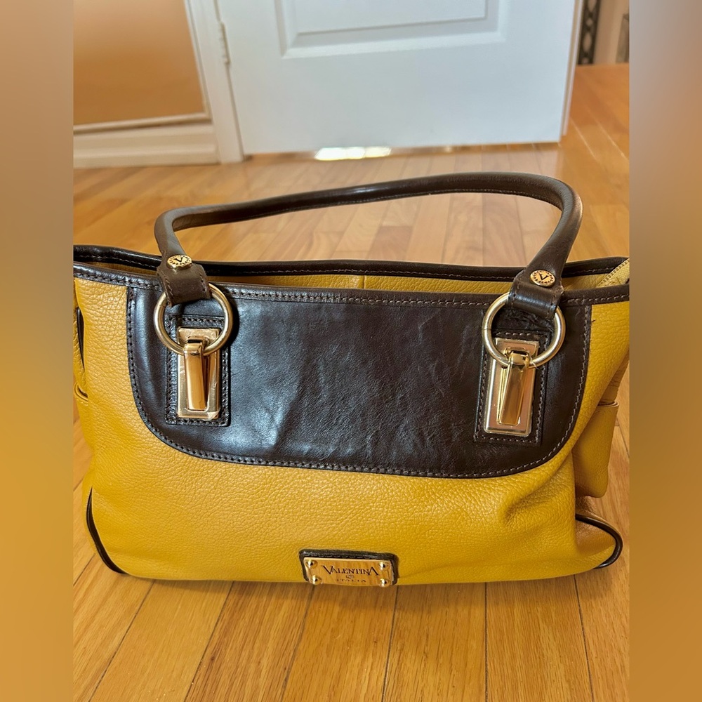 Valentina Yellow and Brown Italian leather Women's Purse - Picture 2 of 9